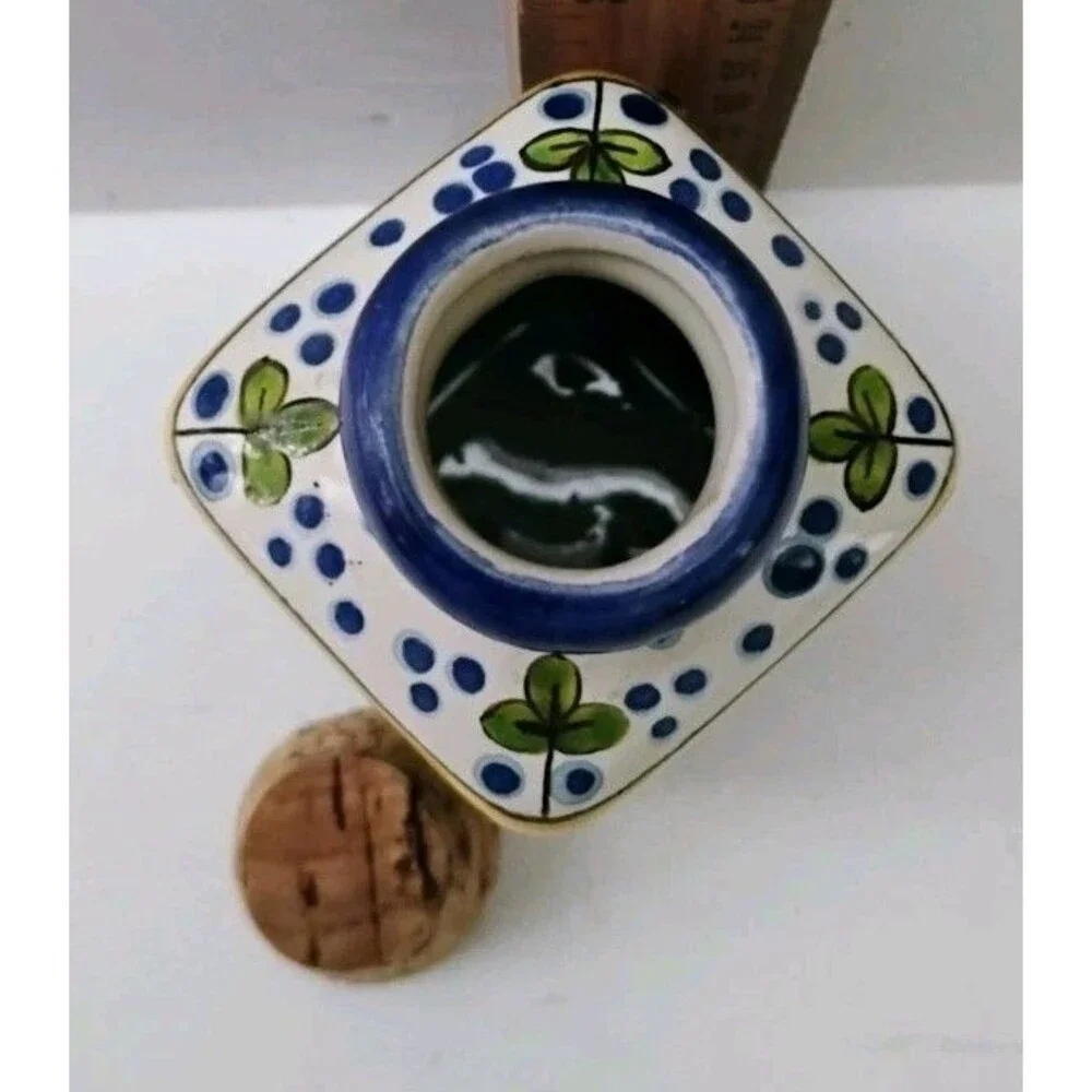 Ceramiche Giacomini Deruta Italy Hand Painted Ceramic Oil Cruet Bottle Cork